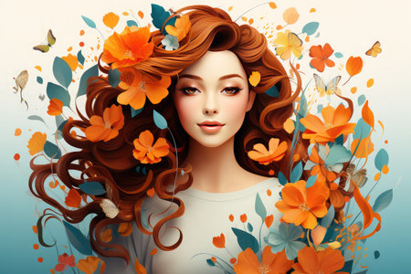 International happy women's day celebration floral illustration, watercolor flowers backgroundの素材