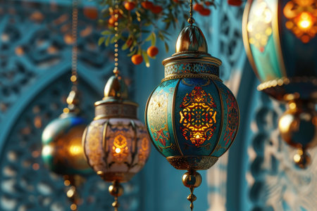Islamic greeting eid mubarak lantern illustration ramadan kareem beautiful ornament backgroundの素材