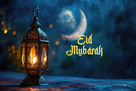 Islamic greeting eid mubarak lantern illustration ramadan kareem beautiful ornament backgroundの素材