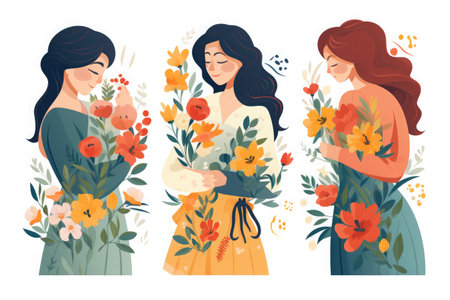 Happy mothers day Illustration, mothers love relationships between mother and child with flower in the backgroundの素材