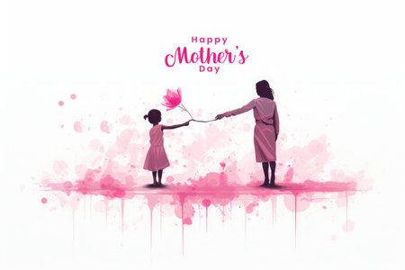 Happy mothers day Illustration, mothers love relationships between mother and child with flower in the backgroundの素材