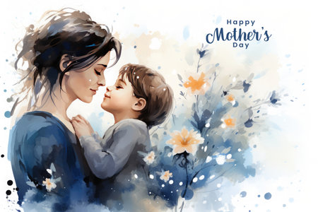 Happy mothers day Illustration, mothers love relationships between mother and child with flower in the backgroundの素材