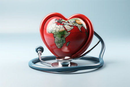 Heart Shape Globe and Stethoscope with World Heart Day and world health day concept backgroundの素材