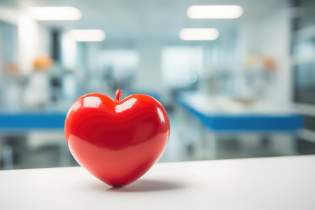 Cardiologist doctor hands holding red heart with Panoramic world heart day and world health dayの素材