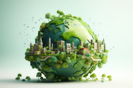 World environment and earth day concept with globe map, Green planet glass globe world In green forestの素材