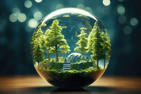 World environment and earth day concept with globe map, Green planet glass globe world In green forestの素材