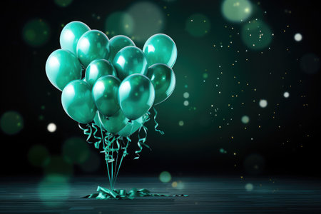Colorful balloons confetti ribbon with anniversary and birthday festive decoration on white Backgroundの素材