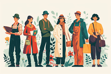 Labor Day concept With People Of Different Occupations worker flat Illustration backgroundの素材