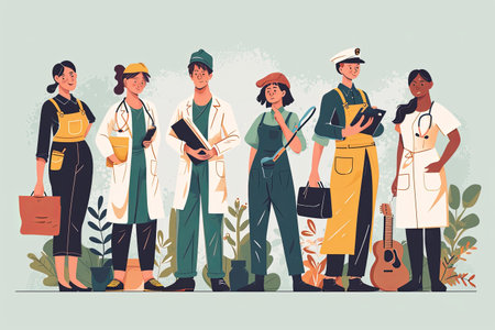 Labor Day concept With People Of Different Occupations worker flat Illustration backgroundの素材