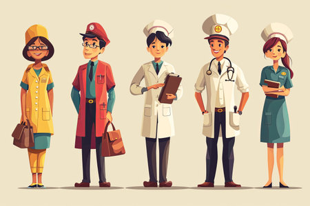 Labor Day concept With People Of Different Occupations worker flat Illustration backgroundの素材