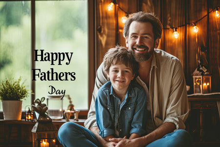 Happy Fathers Day Illustration and Vintage watercolor Father's Day typography posterの素材