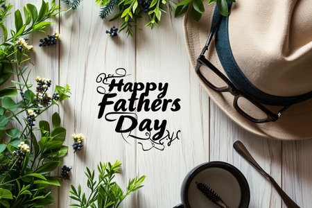 Happy fathers day background with Dad from hat,glasses and mustacheの素材