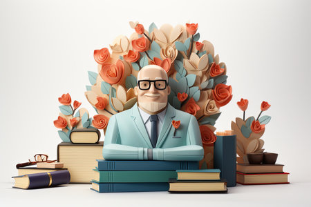 World Teachers day flat illustration and school teachers blackboard, book, pencil, glass, education with back to school conceptの素材