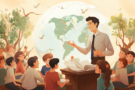 World Teachers day flat illustration and school teachers blackboard with education conceptの素材