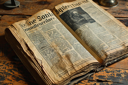 Old newspaper brown vintage aged grunge texture backgroundの素材