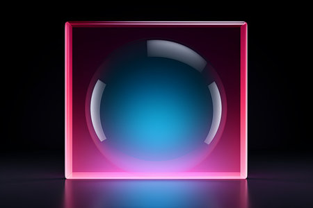 Square rectangle frame with futuristic glowing neon light effect dark border backgroundの素材