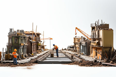 Engineers construction Industrial site with workers 3D illustration white backgroundの素材