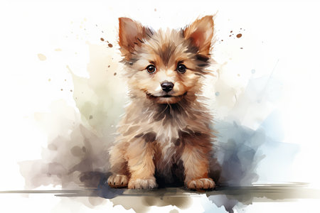 Watercolor puppy dog and animals pet illustrationの素材