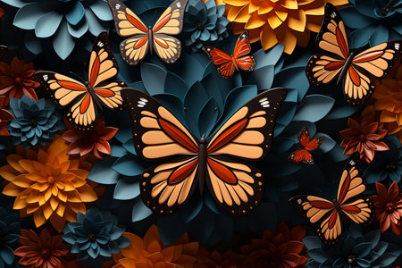 Beautiful monarch butterfly background and Colorful flying butterflies illustrationの素材