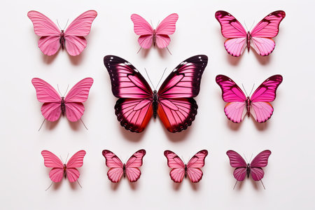 Beautiful pink monarch butterfly background and Colorful flying butterflies illustrationの素材
