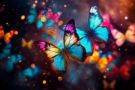 Beautiful monarch butterfly background and Colorful flying butterflies illustrationの素材
