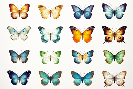 Beautiful monarch butterfly background and Watercolor flying butterflies illustration setの素材