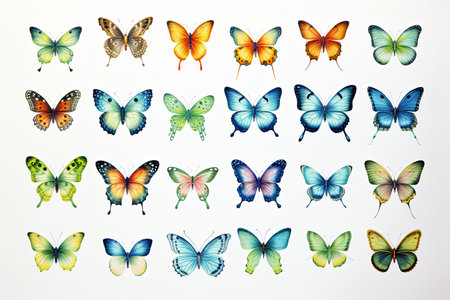 Beautiful monarch butterfly background and Watercolor flying butterflies illustration setの素材