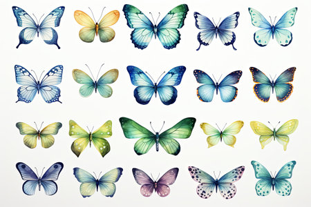 Beautiful monarch butterfly background and Watercolor flying butterflies illustration setの素材