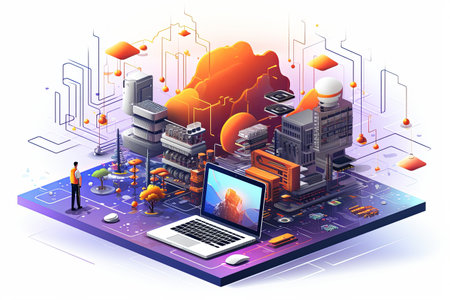 Computer technology concept isometric illustration backgroundの素材