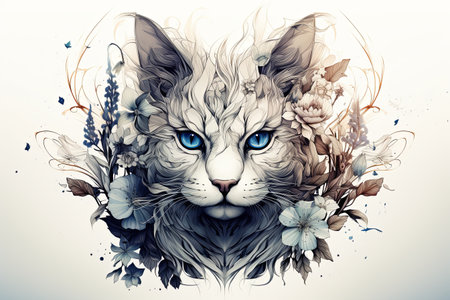 Cat elements hand drawn line art illustration and funny fur cat and kittens, Cats Doodleの素材