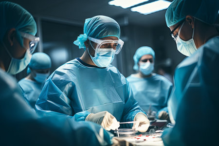Professional doctor medical with teamwork performing surgical operation patient in hospital with medical technologyの素材