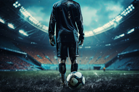 Professional football or soccer player action scene on stadium backgroundの素材