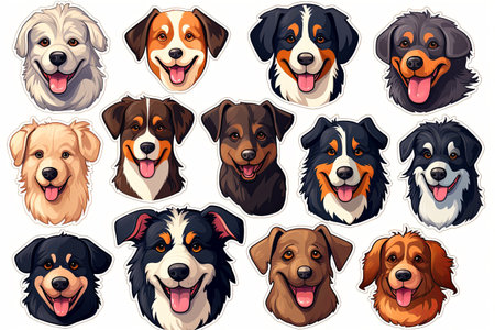 Printable cute pets dog animal doodle sticker clipart cartoon Illustration setの素材