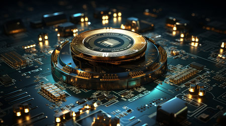 Close up electronic circuit board or computer microchip futuristic technology background, 3d renderingの素材