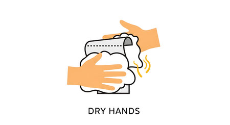 Illustration of hands being dried with a paper towel, symbolizing hygiene and cleanliness.の素材