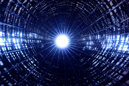 wire coils are kept in a circle so that they look like tubes with a light source at the end, making it look like a tunnel into the future, looking so futuristic that it matches the robotic themeの写真素材