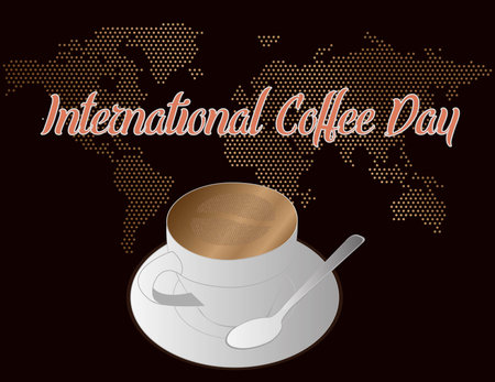 Espresso vector with a globe shaped background, with a gradient of colors to match the color of the brewed coffee, perfect as an image to greet international coffee dayのイラスト素材