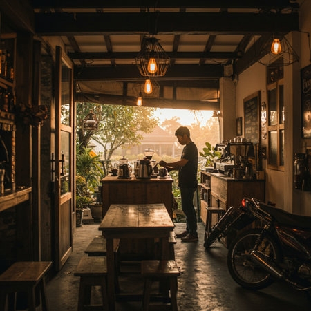 Coffee shop in Bangkok, Thailand. Vintage filter effect.の素材