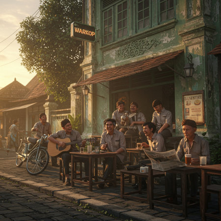 Unidentified Thai men drinking beer and playing guitar in a coffee shop in Kanchanaburi, Thailand.の素材