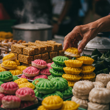 Thai dessert on street food market in Nonthaburi, Thailandの素材