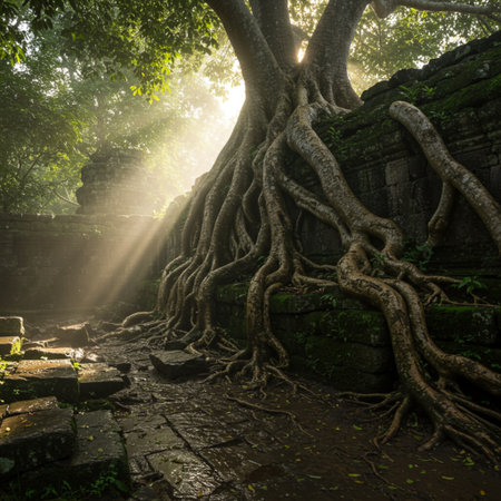 Ta Prohm Temple in Angkor Thom, Siem Reap, Cambodiaの素材