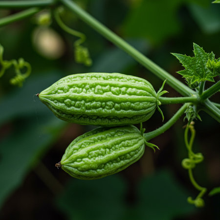Bitter melon, Bitter gourd or bitter melon on tree.の素材