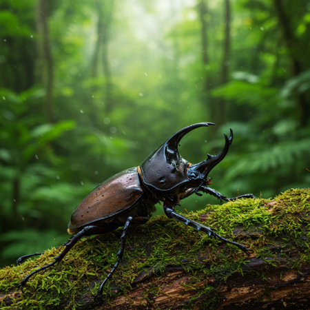 Rhinoceros beetle (Lucanus cervus) in rainforestの素材