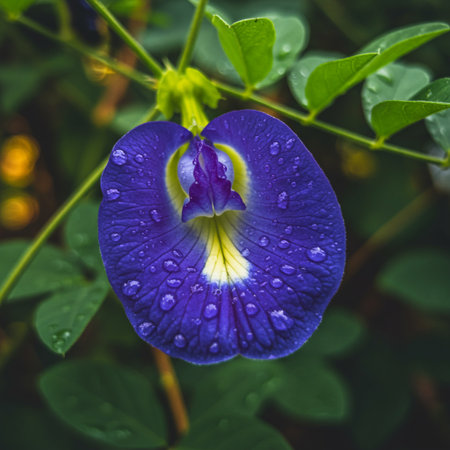 Butterfly pea flower with water drop on nature background.の素材