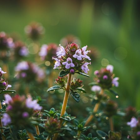 Thymus vulgaris, commonly known as common thyme or common thyme.の素材