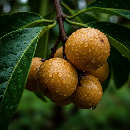 Santol fruit on the tree in the garden with rain dropsの素材