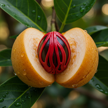Sapodilla fruit on the tree with rain drops, stock photoの素材