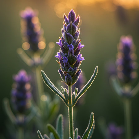 Lavender flowers in the field at sunset. Selective focus.の素材