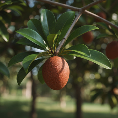 Sapodilla or karonda fruit on tree in gardenの素材