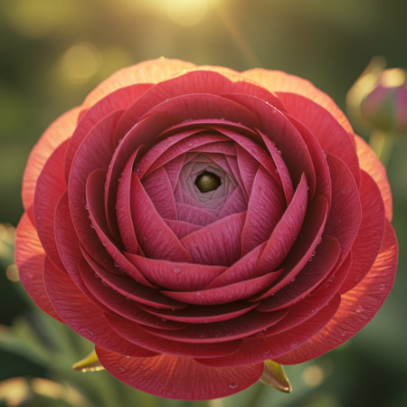 Beautiful red ranunculus flower in the garden. Close up.の素材